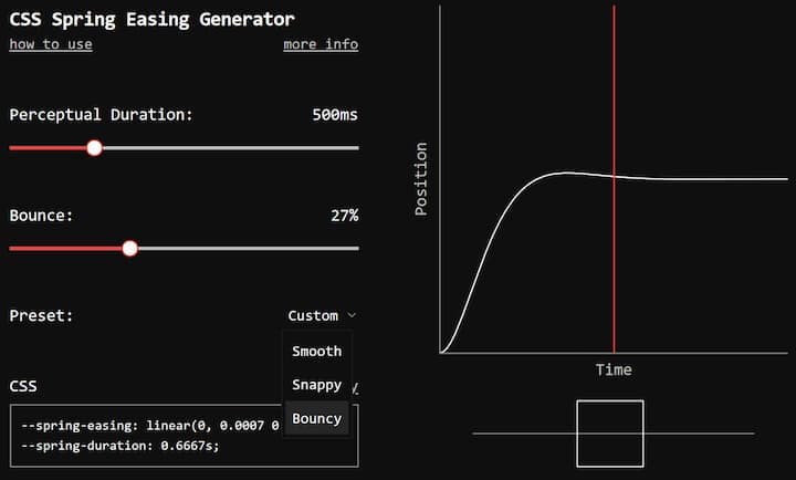 Image of the CSS Spring Easing Generator application